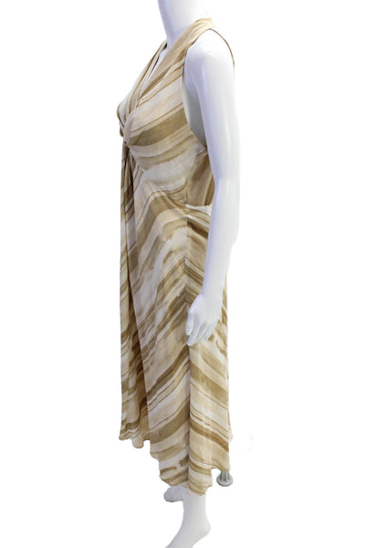 Donna Karan Womens Textured Sleeveless V-neck Pattern Long Dress Nude Size 08