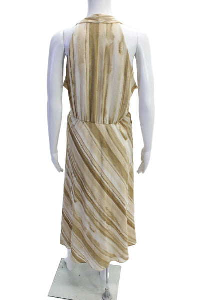 Donna Karan Womens Textured Sleeveless V-neck Pattern Long Dress Nude Size 08