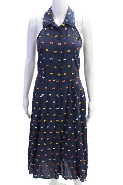 Ella Moss Womens Cotton Sleeveless Polka Dote Button Long Dress Blue Size M