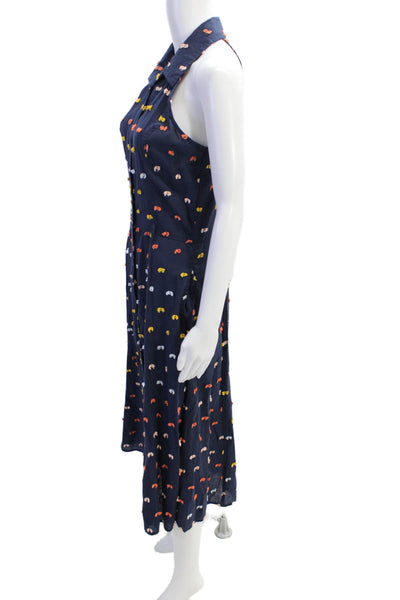 Ella Moss Womens Cotton Sleeveless Polka Dote Button Long Dress Blue Size M