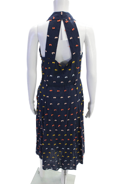 Ella Moss Womens Cotton Sleeveless Polka Dote Button Long Dress Blue Size M
