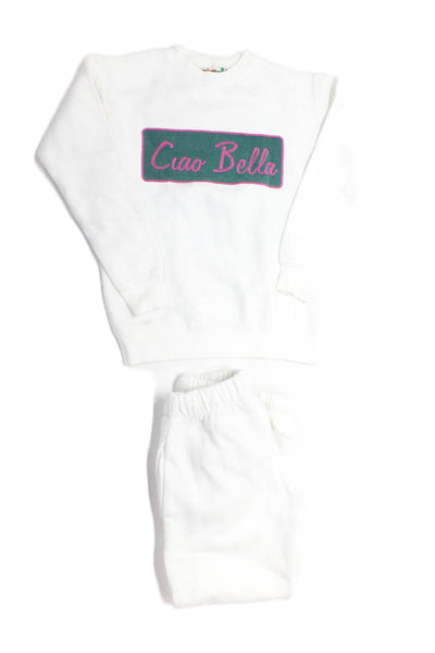 Vintage Havana Girls Round Neck Crewneck Sweater Sweatpants Set White Size S