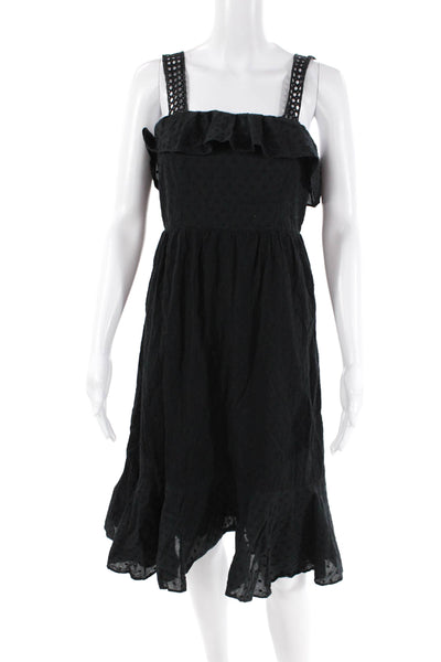 J Crew Womens Back Zip Sleeveless Square Neck Shift Dress Black Cotton Size 2