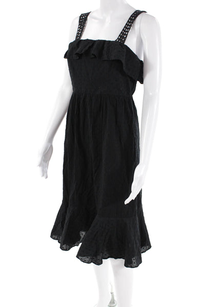 J Crew Womens Back Zip Sleeveless Square Neck Shift Dress Black Cotton Size 2