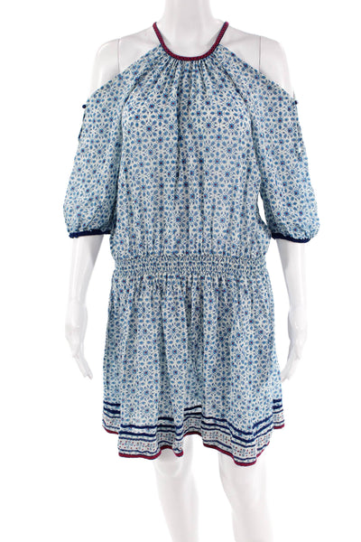 Talitha Womens Short Sleeve Cold Shoulder Silk Floral Dress Blue Red Size XS