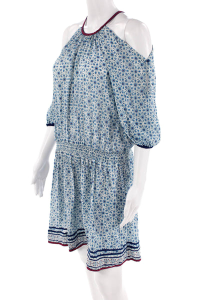 Talitha Womens Short Sleeve Cold Shoulder Silk Floral Dress Blue Red Size XS