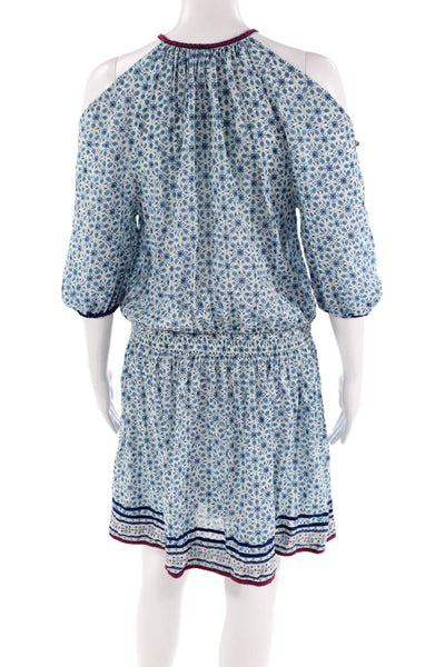 Talitha Womens Short Sleeve Cold Shoulder Silk Floral Dress Blue Red Size XS