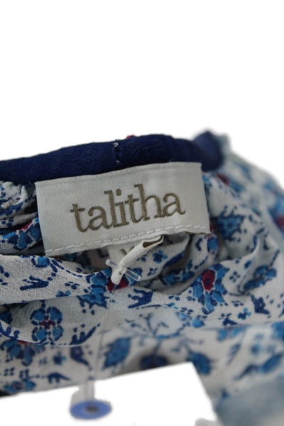 Talitha Womens Short Sleeve Cold Shoulder Silk Floral Dress Blue Red Size XS