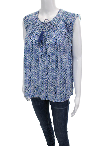 Rebecca Taylor Womens Silk Geometric Print Sleeveless Blouse Top Blue Size 10