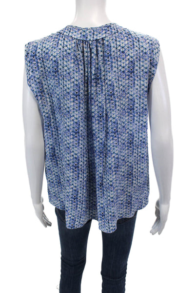 Rebecca Taylor Womens Silk Geometric Print Sleeveless Blouse Top Blue Size 10
