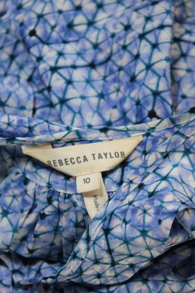 Rebecca Taylor Womens Silk Geometric Print Sleeveless Blouse Top Blue Size 10