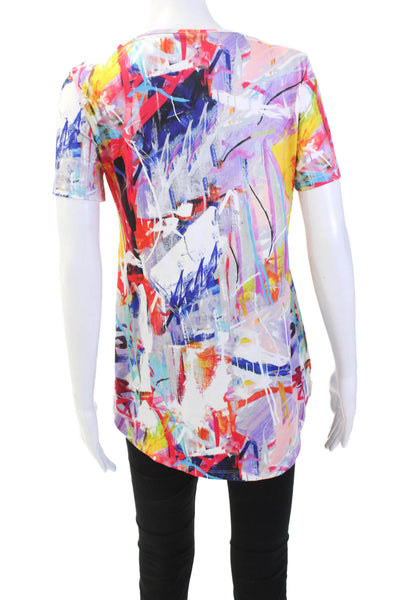Pure Essence Womens Abstract Print Short Sleeve Blouse Top Multicolor Size L