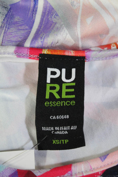 Pure Essence Womens Abstract Print Short Sleeve Blouse Top Multicolor Size L