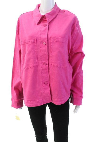 Renuar Womens Cotton Collared Buttoned Long Sleeve Denim Jacket Pink Size 2XL