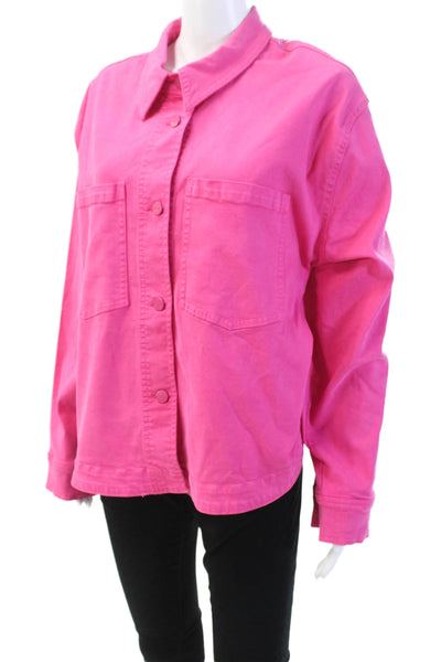 Renuar Womens Cotton Collared Buttoned Long Sleeve Denim Jacket Pink Size 2XL