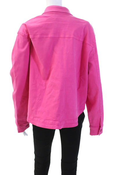 Renuar Womens Cotton Collared Buttoned Long Sleeve Denim Jacket Pink Size 2XL