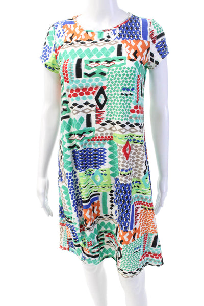 Pure Essence Womens Geometric Short Sleeve Mini T-Shirt Dress Multicolor Size XS