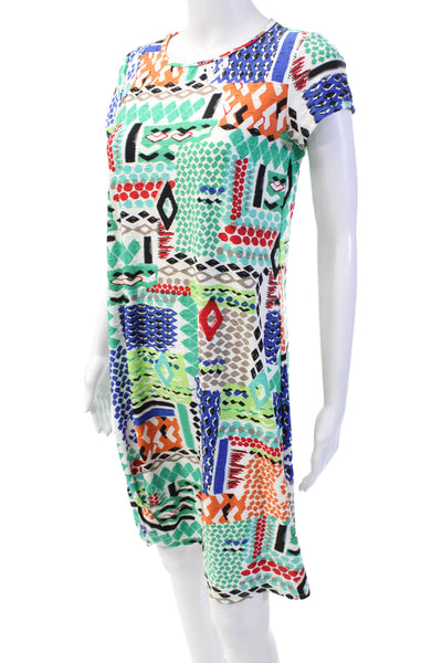 Pure Essence Womens Geometric Short Sleeve Mini T-Shirt Dress Multicolor Size XS