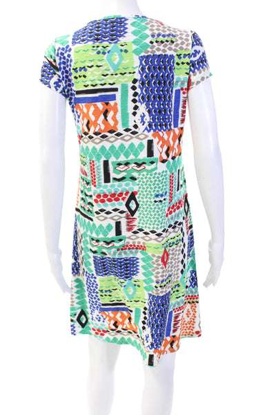 Pure Essence Womens Geometric Short Sleeve Mini T-Shirt Dress Multicolor Size XS