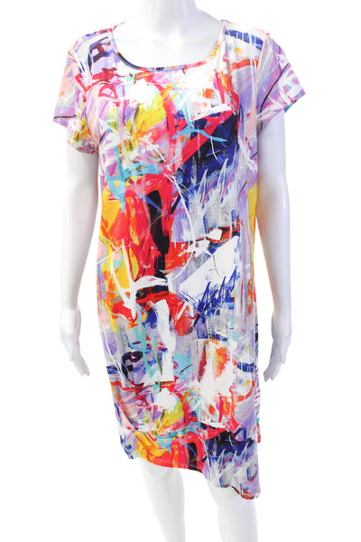 Pure Essence Womens Abstract Print Cap Sleeve T-Shirt Dress Multicolor Size L