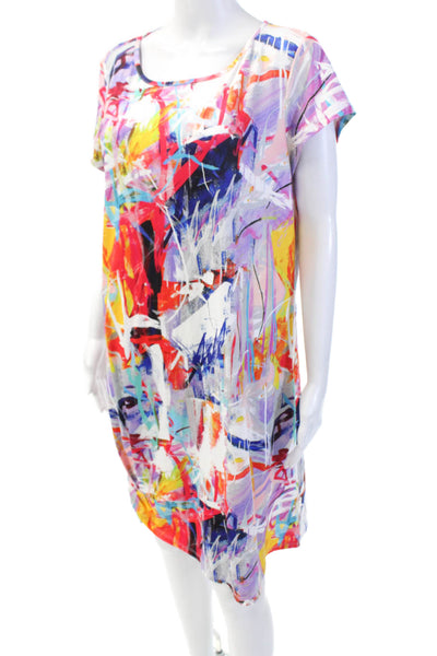 Pure Essence Womens Abstract Print Cap Sleeve T-Shirt Dress Multicolor Size L