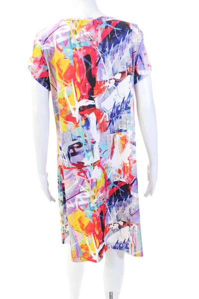 Pure Essence Womens Abstract Print Cap Sleeve T-Shirt Dress Multicolor Size L