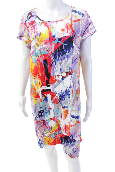 Pure Essence Womens Abstract Print Short Sleeve T-Shirt Dress Multicolor Size S