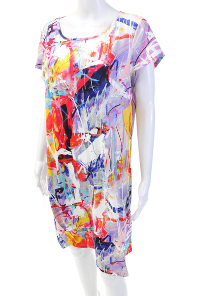 Pure Essence Womens Abstract Print Short Sleeve T-Shirt Dress Multicolor Size S