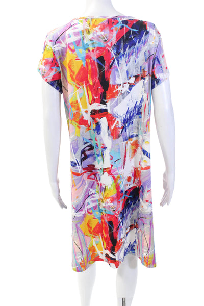 Pure Essence Womens Abstract Print Short Sleeve T-Shirt Dress Multicolor Size S