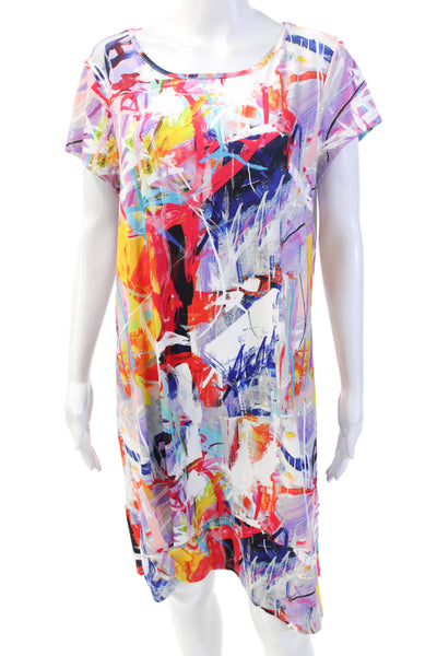 Pure Essence Womens Abstract Print Short Sleeve T-Shirt Dress Multicolor Size M