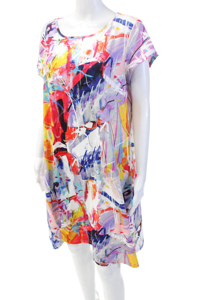 Pure Essence Womens Abstract Print Short Sleeve T-Shirt Dress Multicolor Size M