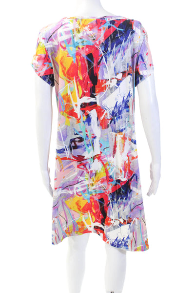 Pure Essence Womens Abstract Print Short Sleeve T-Shirt Dress Multicolor Size M