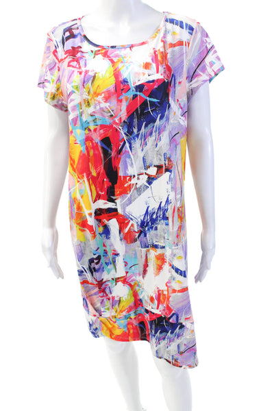 Pure Essence Womens Abstract Print Short Sleeve T-Shirt Dress Multicolor Size XL