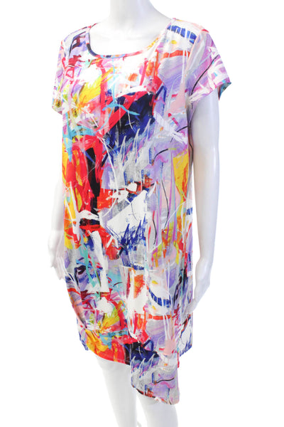 Pure Essence Womens Abstract Print Short Sleeve T-Shirt Dress Multicolor Size XL