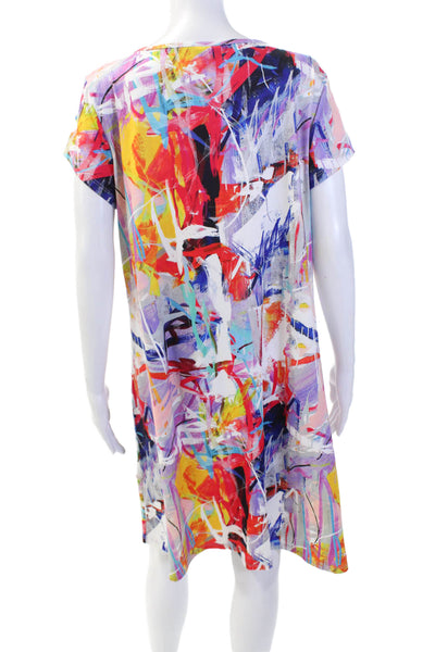 Pure Essence Womens Abstract Print Short Sleeve T-Shirt Dress Multicolor Size XL