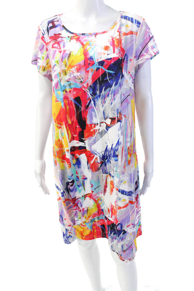Pure Essence Womens Abstract Print Short Sleeve T-Shirt Dress Multicolor Size XS