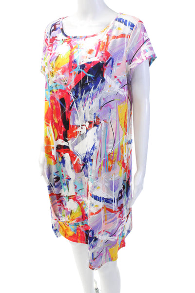 Pure Essence Womens Abstract Print Short Sleeve T-Shirt Dress Multicolor Size XS