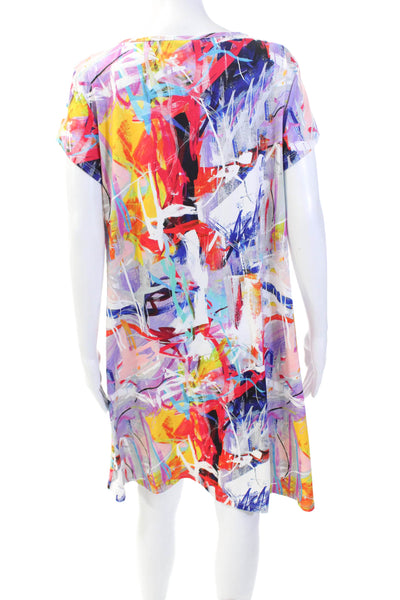Pure Essence Womens Abstract Print Short Sleeve T-Shirt Dress Multicolor Size XS