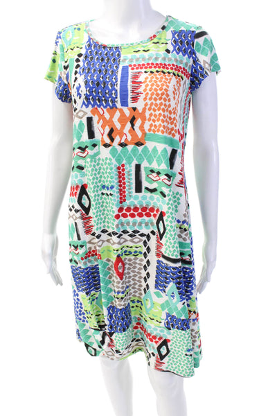 Pure Essence Womens Geometric Short Sleeve Mini T-Shirt Dress Multicolor Size S