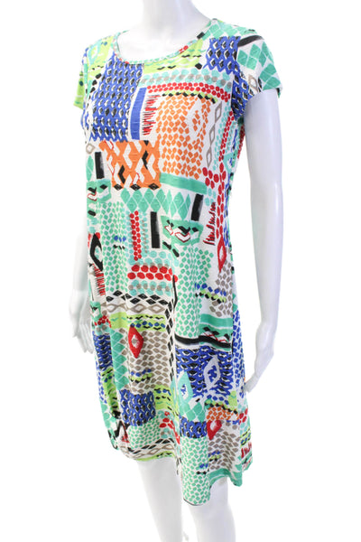 Pure Essence Womens Geometric Short Sleeve Mini T-Shirt Dress Multicolor Size S