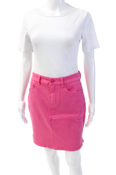 Renuar Womens Cotton Denim Stretch Zippered Mini Skirt Solid Pink Size L