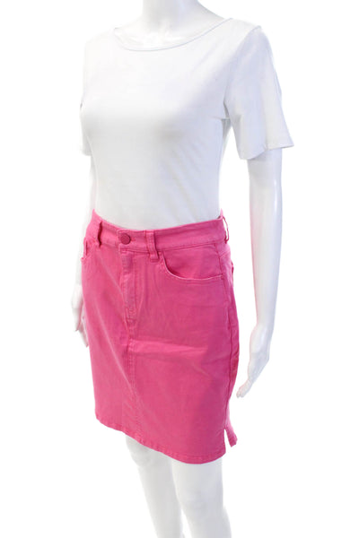 Renuar Womens Cotton Denim Stretch Zippered Mini Skirt Solid Pink Size L