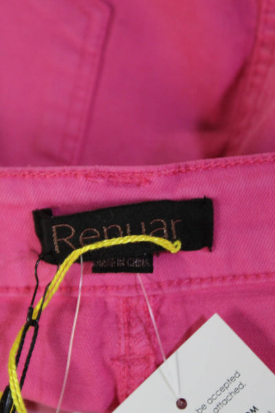 Renuar Womens Cotton Denim Stretch Zippered Mini Skirt Solid Pink Size L