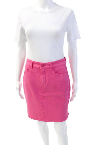 Renuar Womens Cotton Zippered A-Line Denim Mini Skirt Solid Pink Size M
