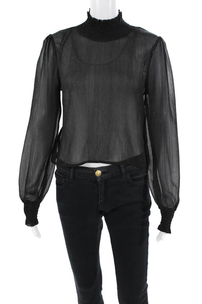 Superdown Womens Smocked Mock Neck Long Sleeves Blouse Black Size Medium