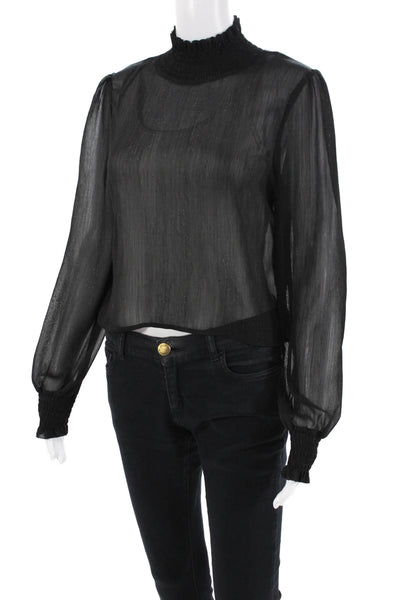 Superdown Womens Smocked Mock Neck Long Sleeves Blouse Black Size Medium