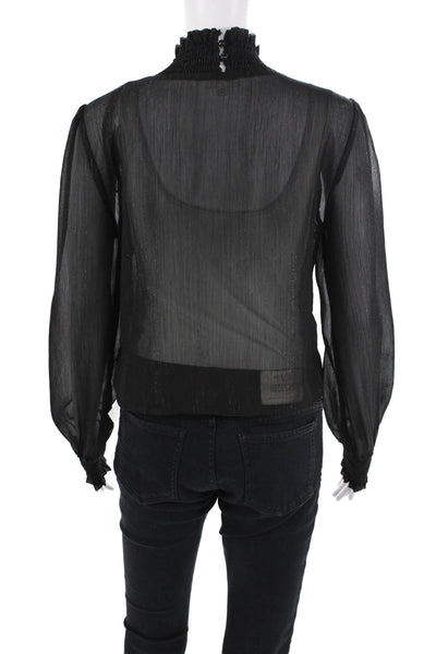Superdown Womens Smocked Mock Neck Long Sleeves Blouse Black Size Medium