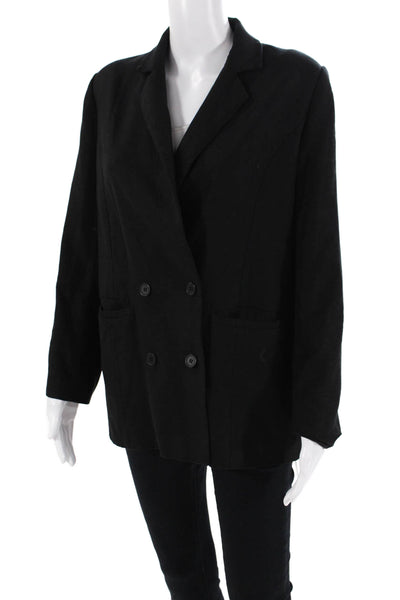 Lioness Womens Linen Double Breasted Button Down Jacket Black Size Extra Small