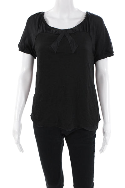 Nina Ricci Womens Scoop Neck Short Sleeve Bow Blouse Black Size 42