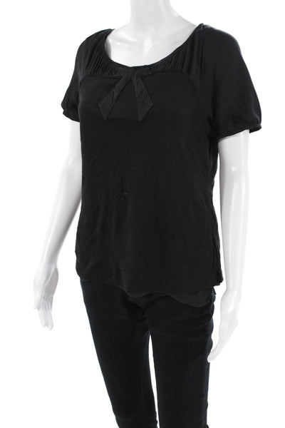 Nina Ricci Womens Scoop Neck Short Sleeve Bow Blouse Black Size 42